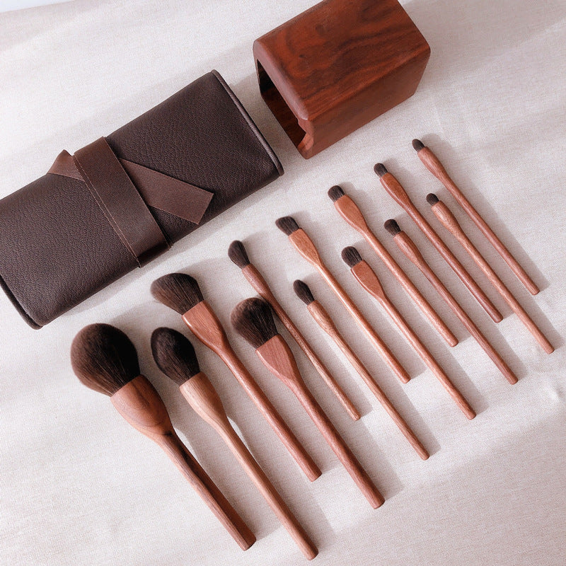 Black walnut wood makeup brush set