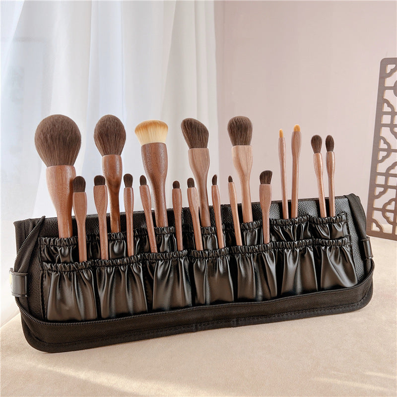 Black walnut wood makeup brush set