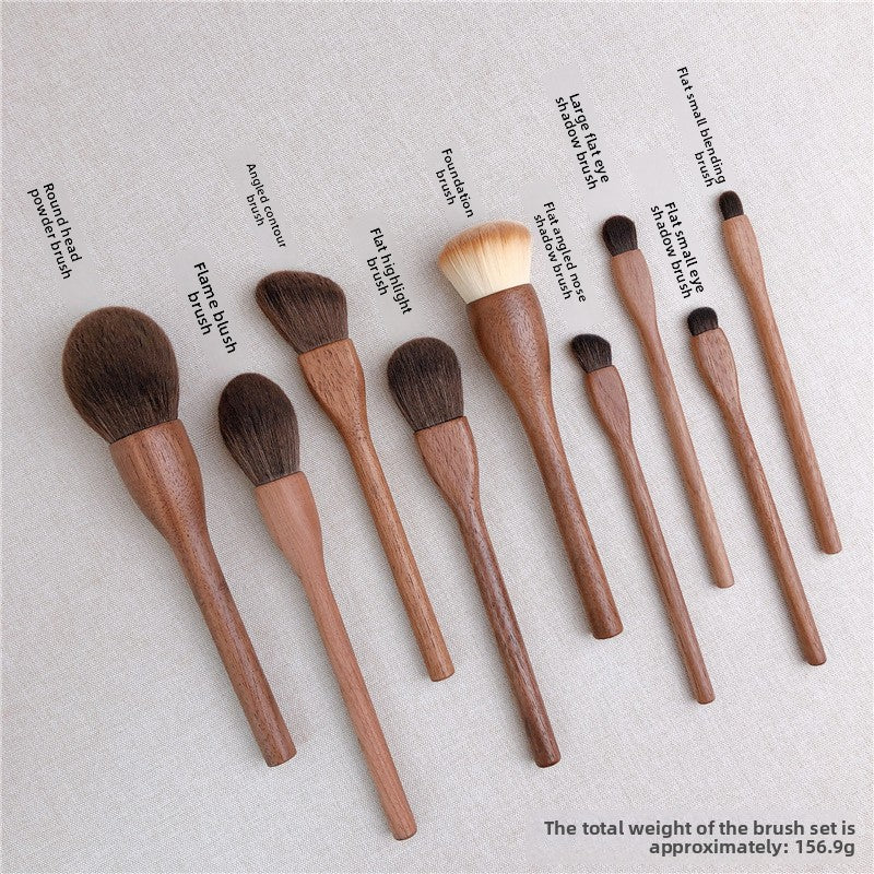 Black walnut wood makeup brush set