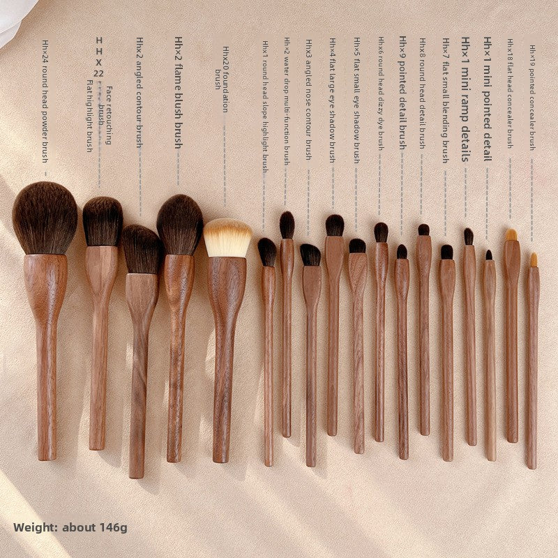 Black walnut wood makeup brush set