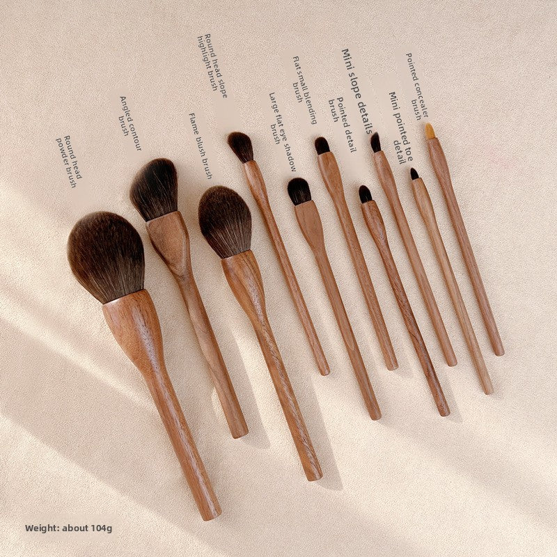 Black walnut wood makeup brush set