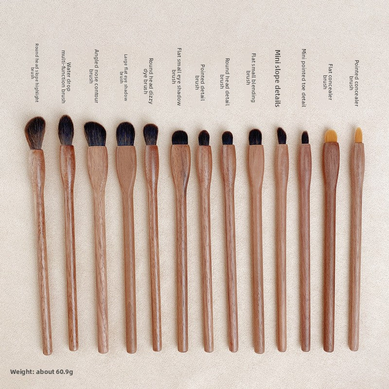 Black walnut wood makeup brush set